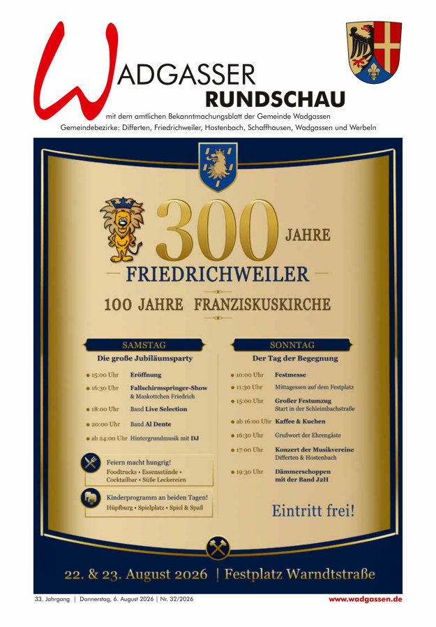 Wadgasser Rundschau Titelblatt 32/2026