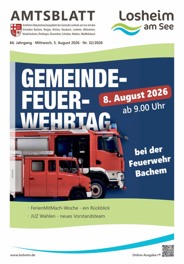 Amtliches Bekanntmachungsblatt der Gemeinde Losheim am See Titelblatt 32/2026