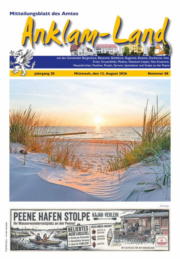 Mitteilungsblatt des Amtes Anklam-Land Titelblatt 08/2026