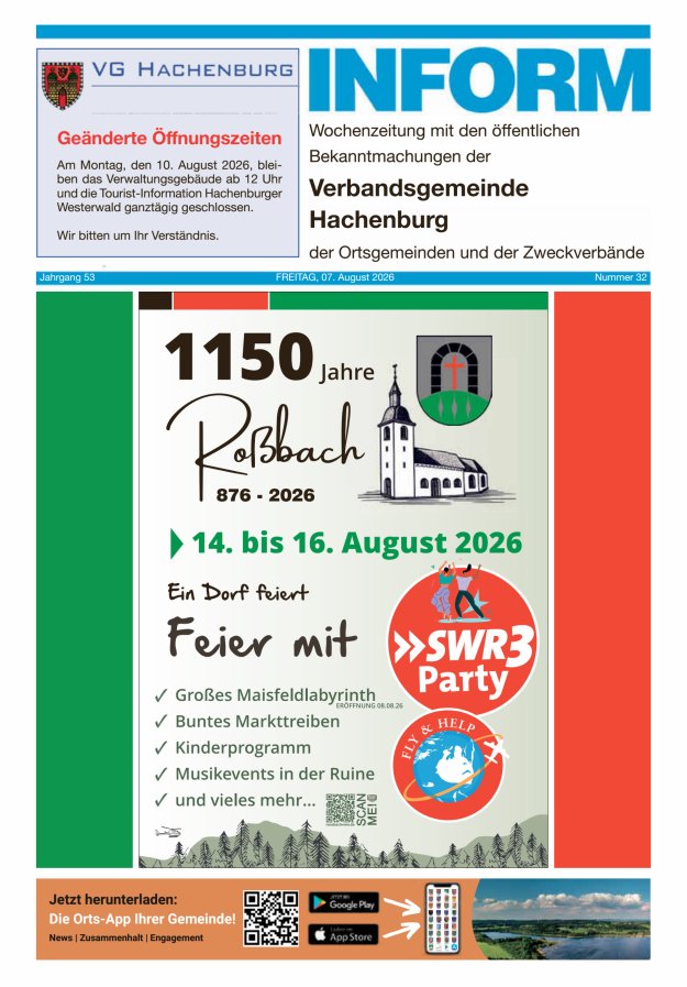 INFORM - Wochenzeitung der Verbandsgemeinde Hachenburg Titelblatt 32/2026