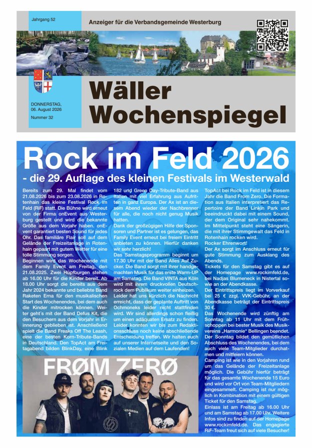 Wäller Wochenspiegel - Anzeiger für die Verbandsgemeinde Westerburg Titelblatt 32/2026