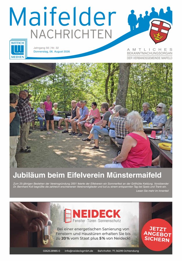 Maifelder Nachrichten - Wochenzeitung der Verbandsgemeinde Maifeld Titelblatt 32/2026