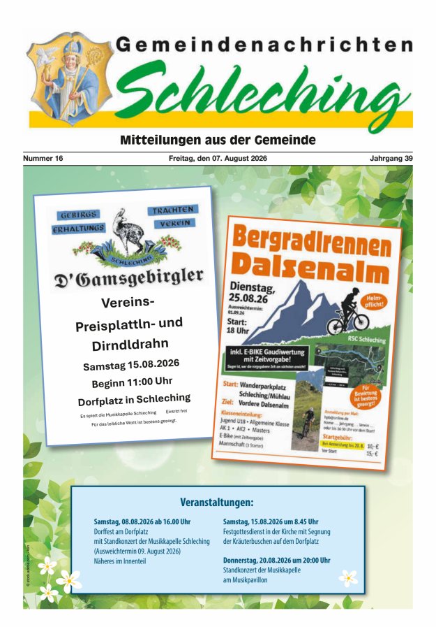Gemeindenachrichten Schleching Titelblatt 16/2026