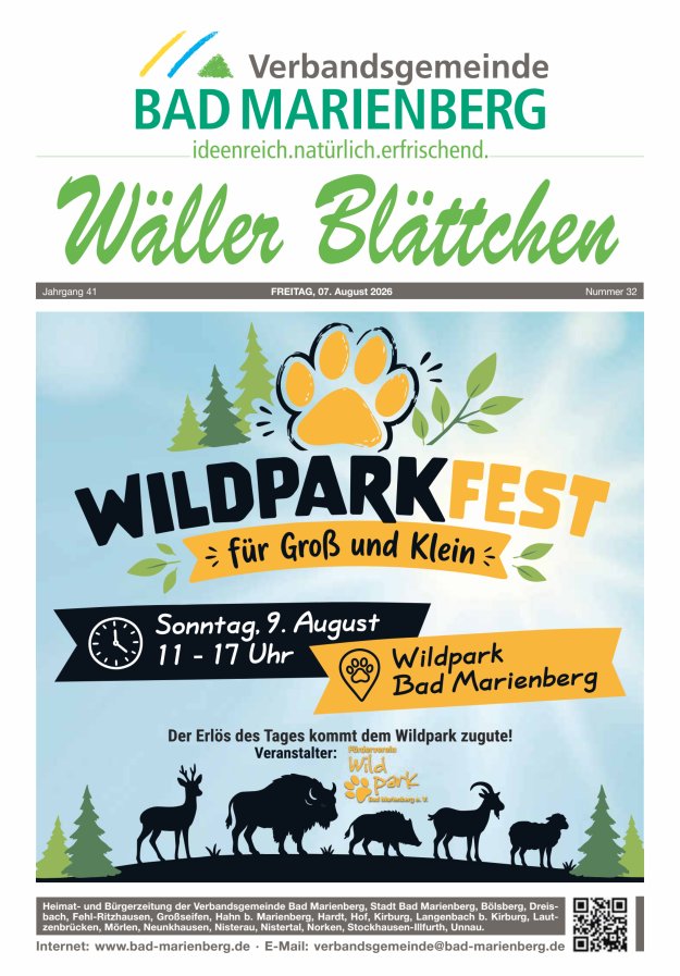 Wäller Blättchen - Verbandsgemeinde Bad Marienberg Titelblatt 32/2026