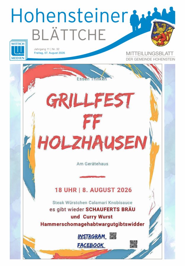 Hohensteiner Blättche Titelblatt 32/2026