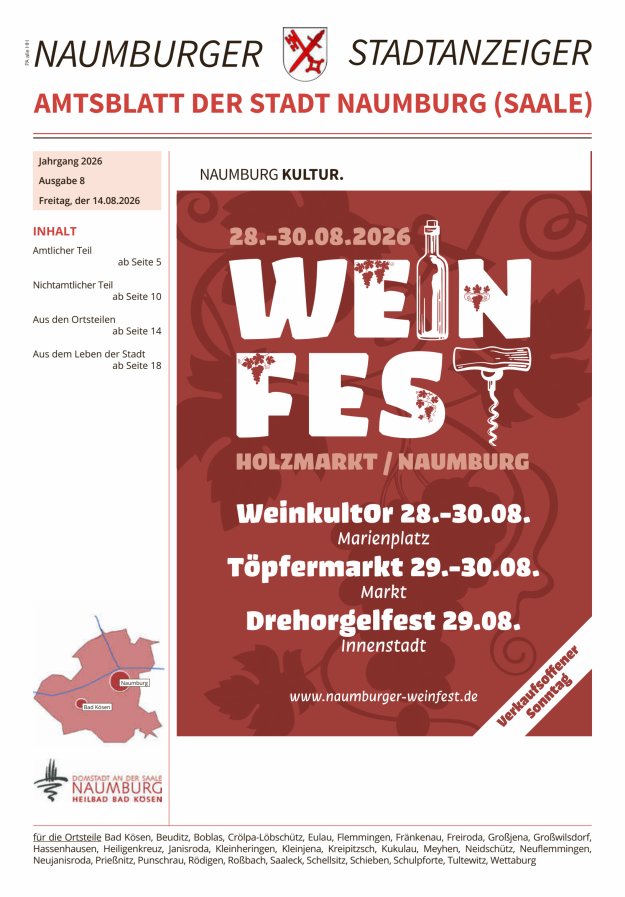 Amtsblatt der Stadt Naumburg (Saale) Titelblatt 08/2026