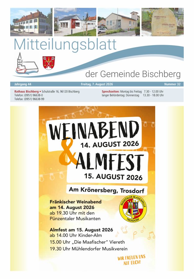 Mitteilungsblatt der Gemeinde Bischberg Titelblatt 32/2026