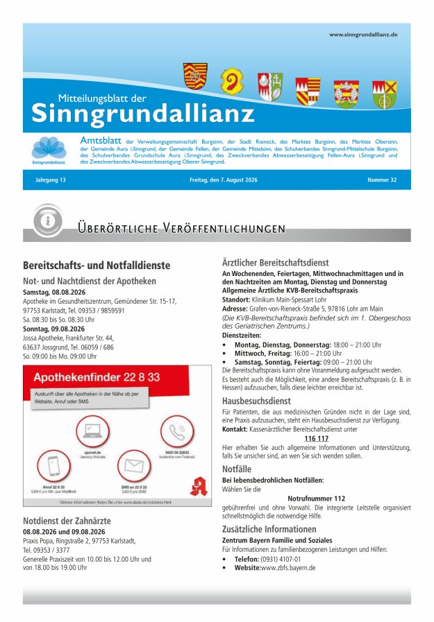 Mitteilungsblatt der Sinngrundallianz Titelblatt 32/2026