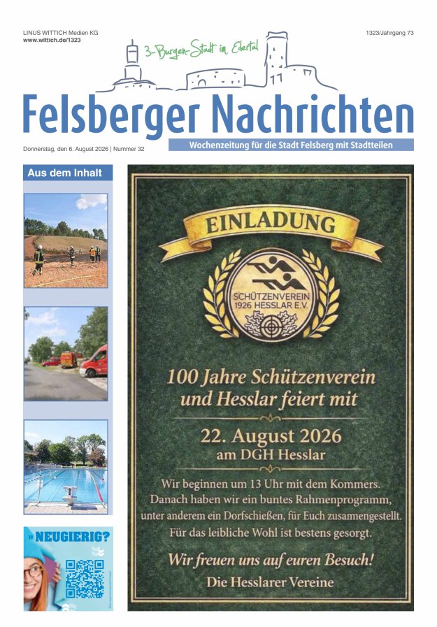 Felsberger Nachrichten Titelblatt 32/2026