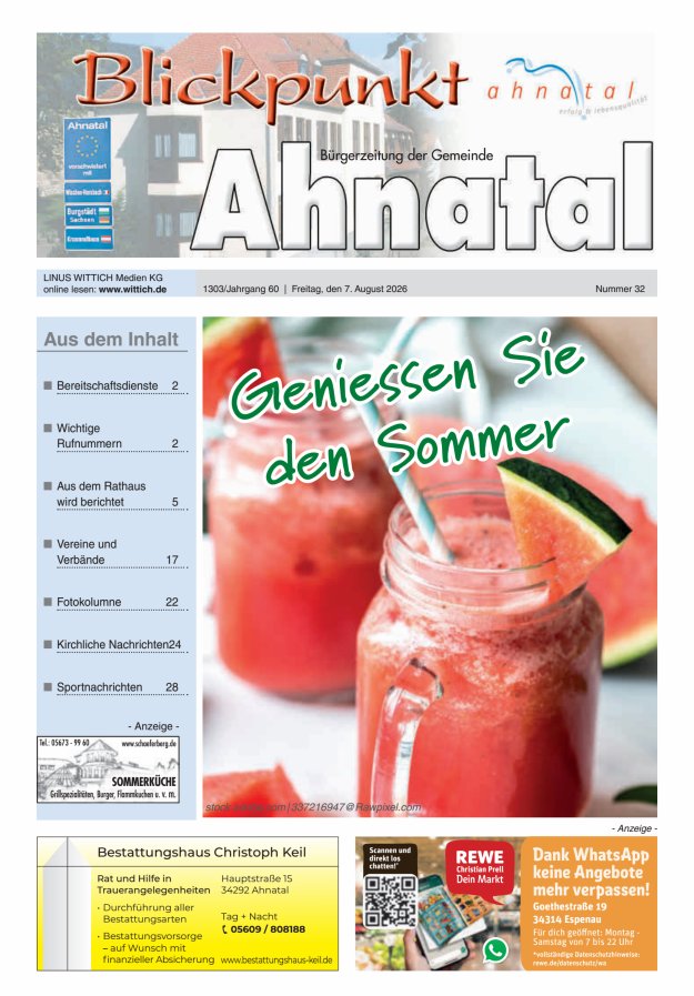 Blickpunkt Ahnatal Titelblatt 32/2026