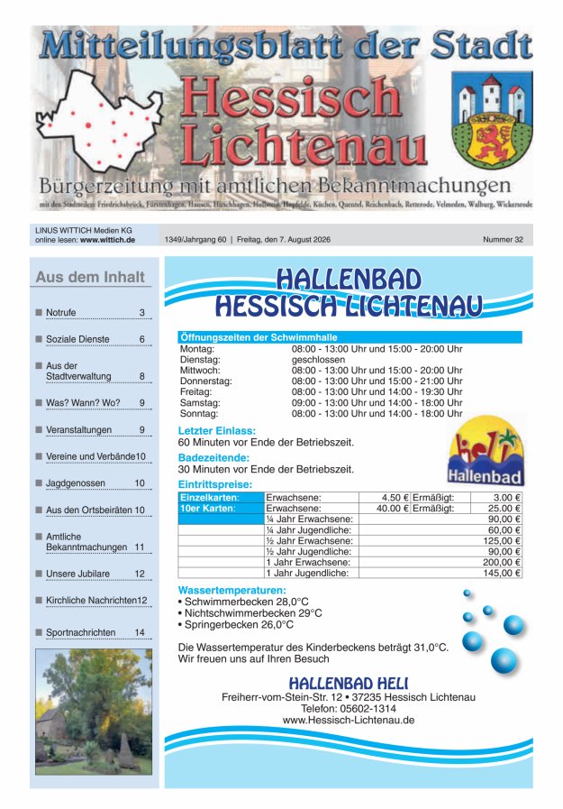 Mitteilungsblatt der Stadt Hess Lichtenau Titelblatt 32/2026
