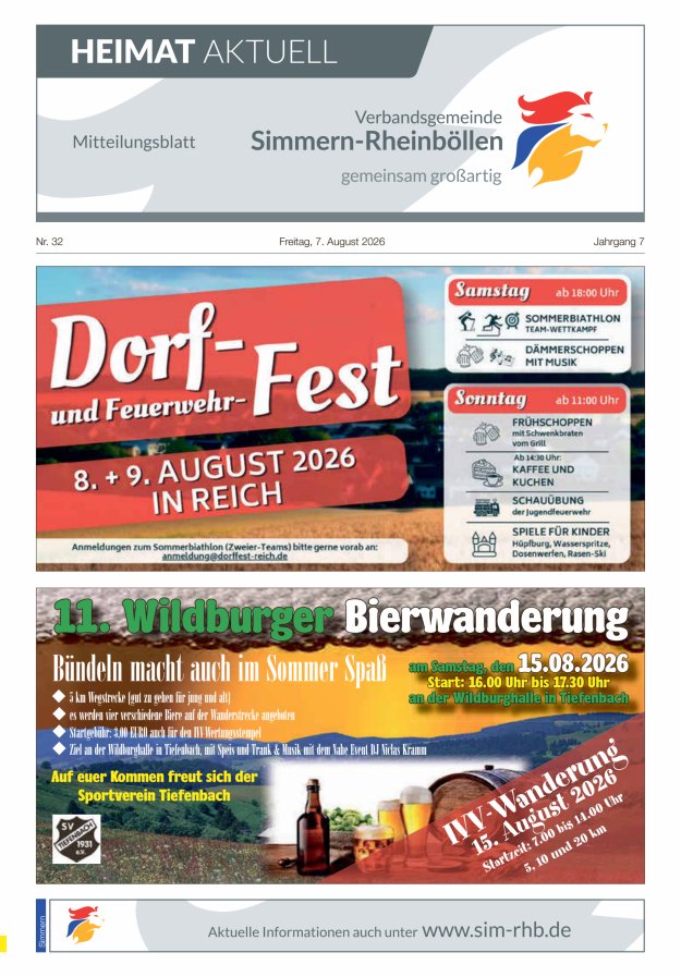Heimat Aktuell - Mitteilungsbl der VG Simmern-Rheinböllen Ausg Simmern Titelblatt 32/2026