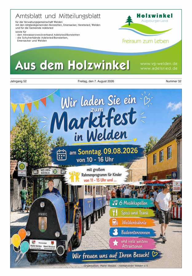 Aus dem Holzwinkel Amtsblatt u Mitteilungsblatt f VG Welden u GemAdelsried Titelblatt 32/2026