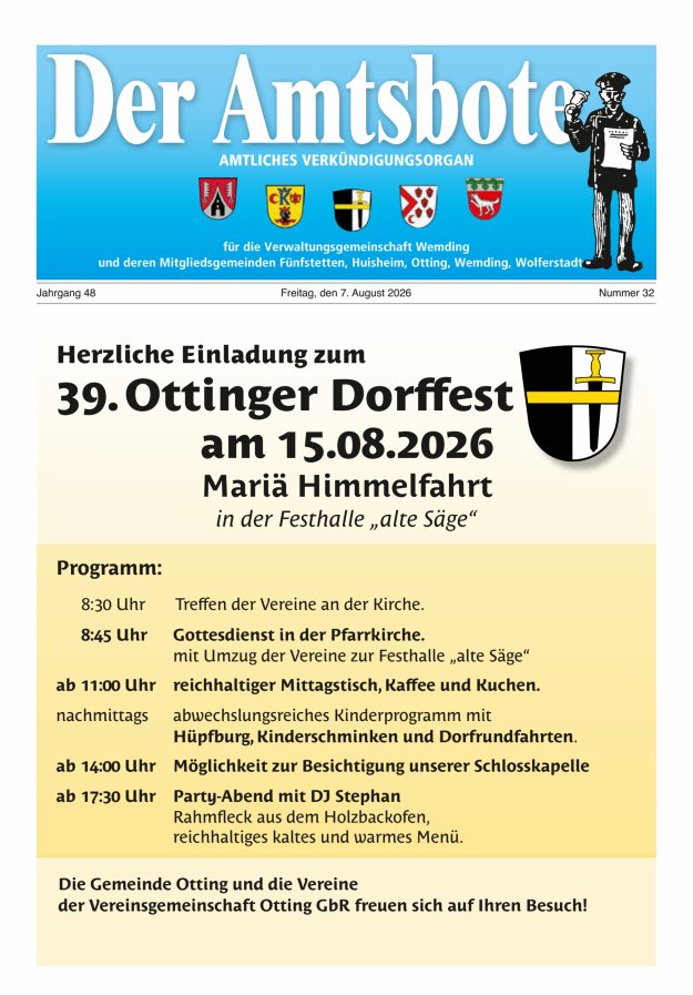 Der Amtsbote - Wemding Verwaltungsgemeinschaft Titelblatt 32/2026