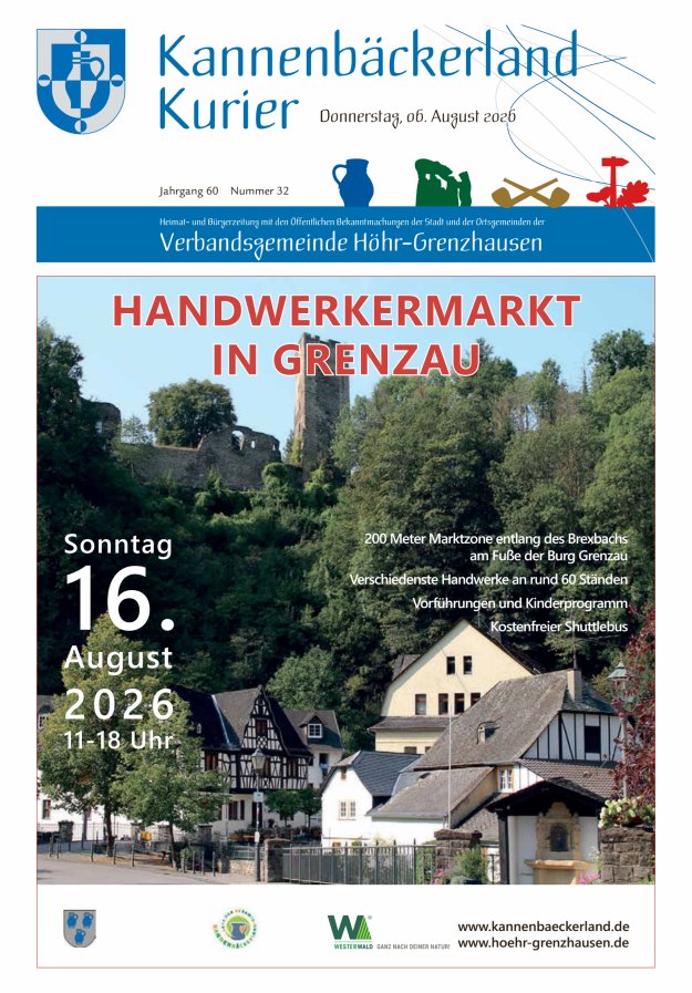 Kannenbäckerland-Kurier Verbandsgemeinde Höhr-Grenzhausen Titelblatt 32/2026
