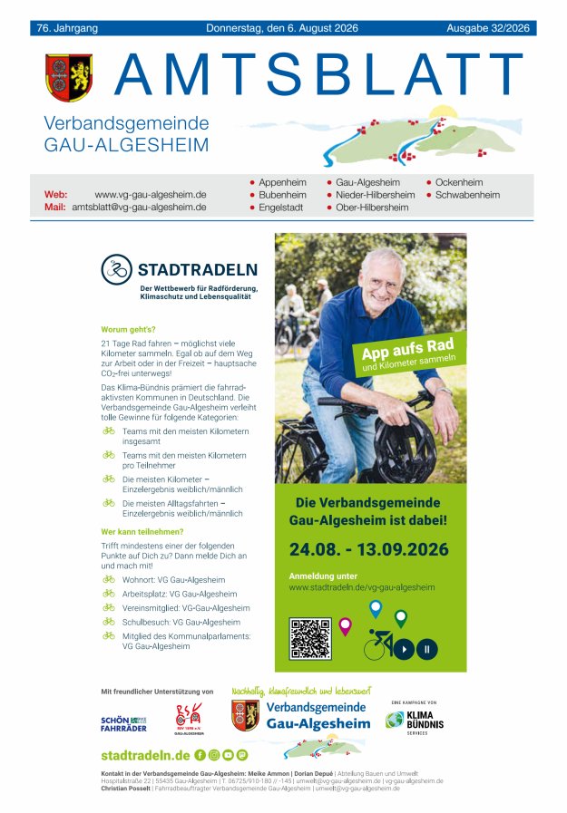 Amtsblatt der VG Gau-Algesheim Titelblatt 32/2026