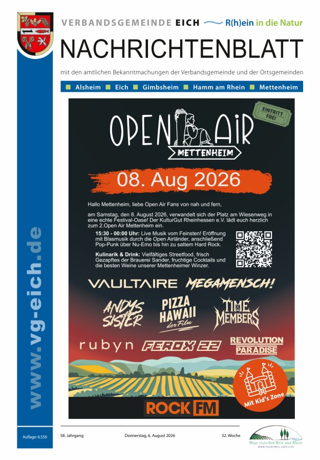 Nachrichtenblatt der VG Eich Titelblatt 32/2026