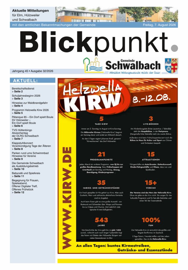Blickpunkt Schwalbach Titelblatt 32/2026