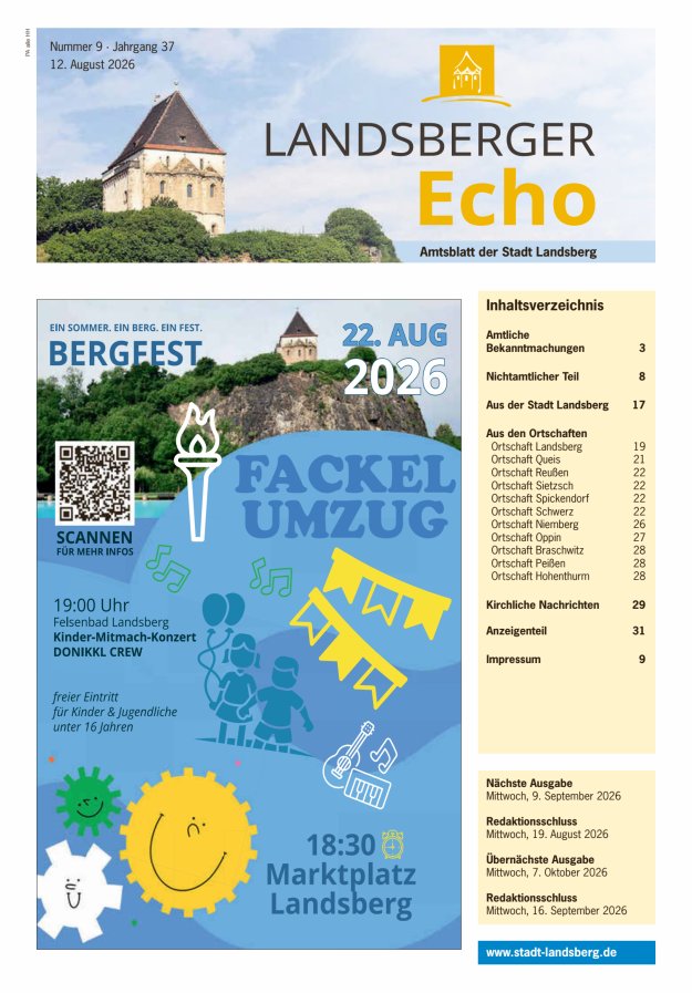 Landsberger Echo – Amtsblatt der Stadt Landsberg Titelblatt 09/2026