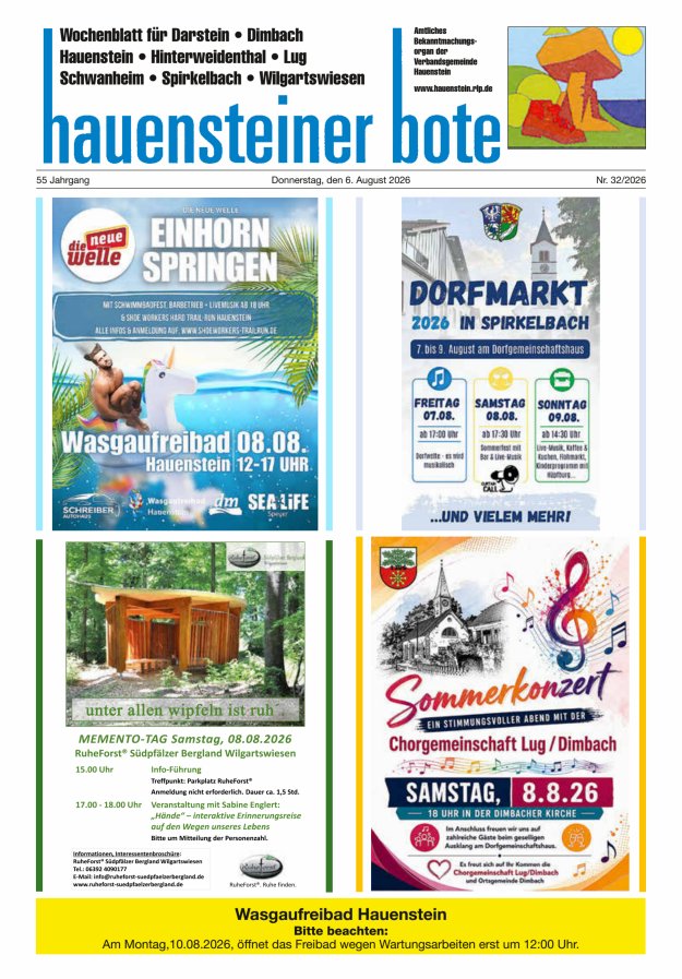 Hauensteiner Bote Titelblatt 32/2026