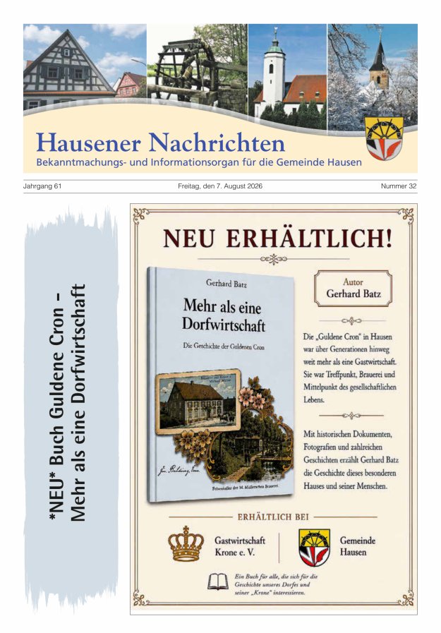 Hausener Nachrichten Titelblatt 32/2026