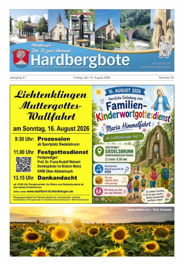 Hardbergbote - Mitteilungsblatt der Gemeinde Abtsteinach Titelblatt 33/2026