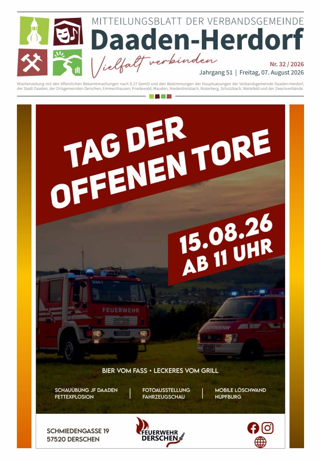 Mitteilungsblatt der Verbandsgemeinde Daaden-Herdorf Titelblatt 32/2026