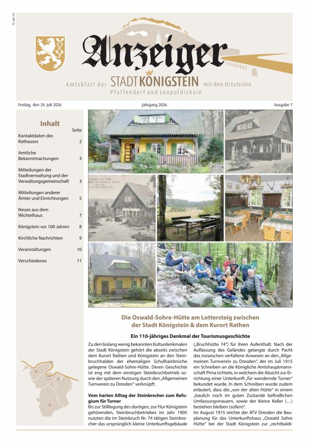 Amtsblatt der Stadt Königstein Titelblatt 07/2026