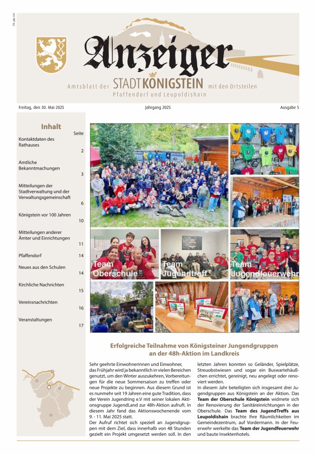 Amtsblatt der Stadt Königstein Titelblatt 05/2025