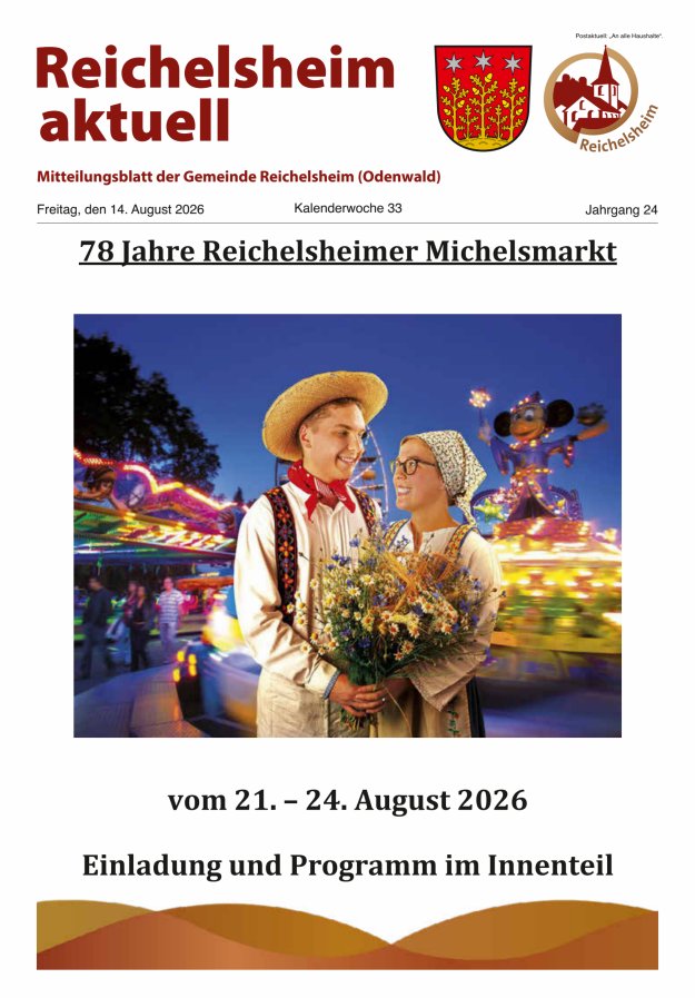 Reichelsheim aktuell - Amtsblatt der Gemeinde Reichelsheim(Odenwald) Titelblatt 33/2026
