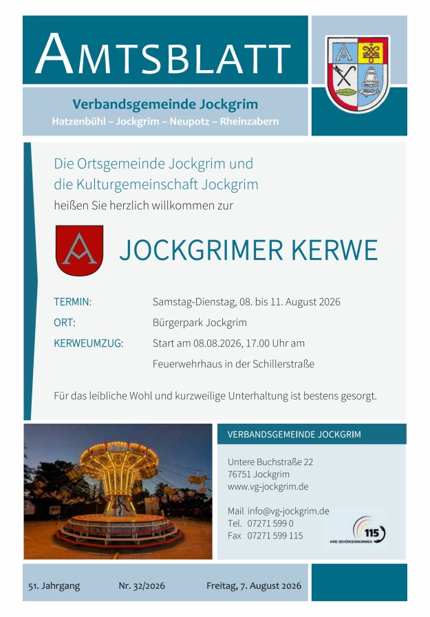 Amtsblatt VG Jockgrim Titelblatt 32/2026