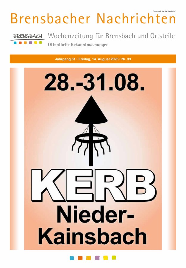 Brensbacher Nachrichten Titelblatt 33/2026