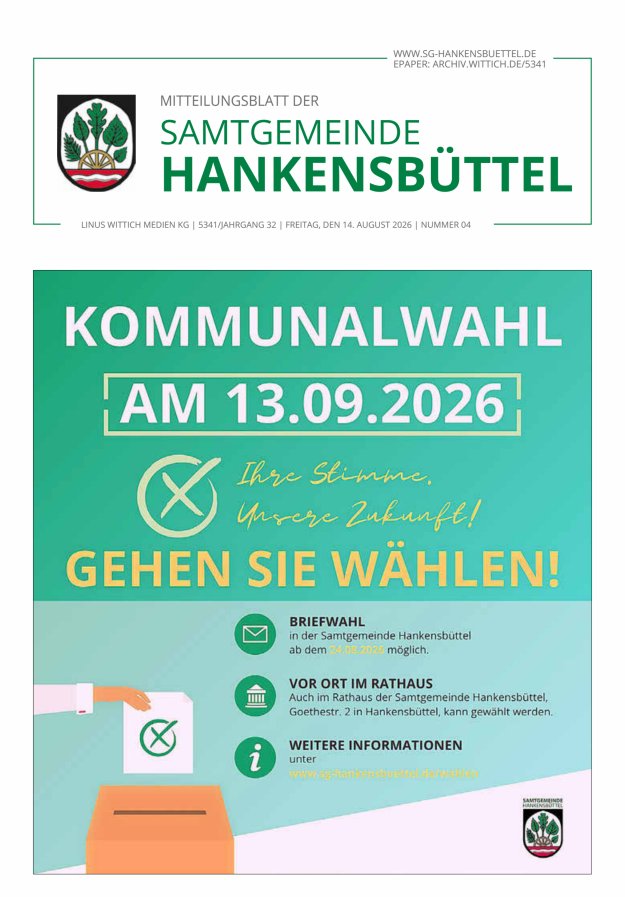 Mitteilungsblatt der Samtgemeinde Hankensbüttel Titelblatt 04/2026