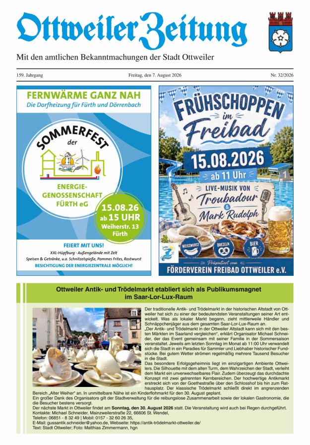 Ottweiler Zeitung Titelblatt 32/2026