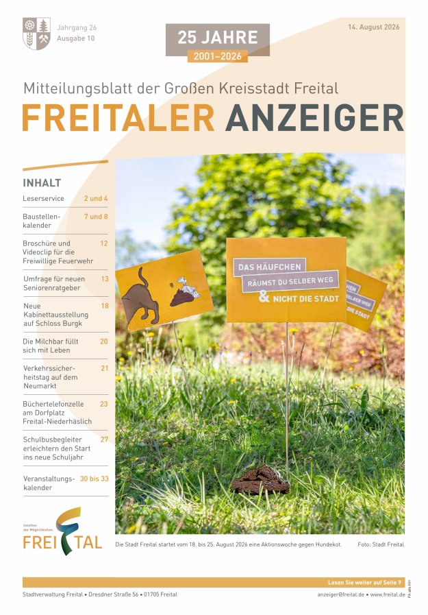 Freitaler Anzeiger - Amtsblatt der Großen Kreisstadt Freital Titelblatt 10/2026