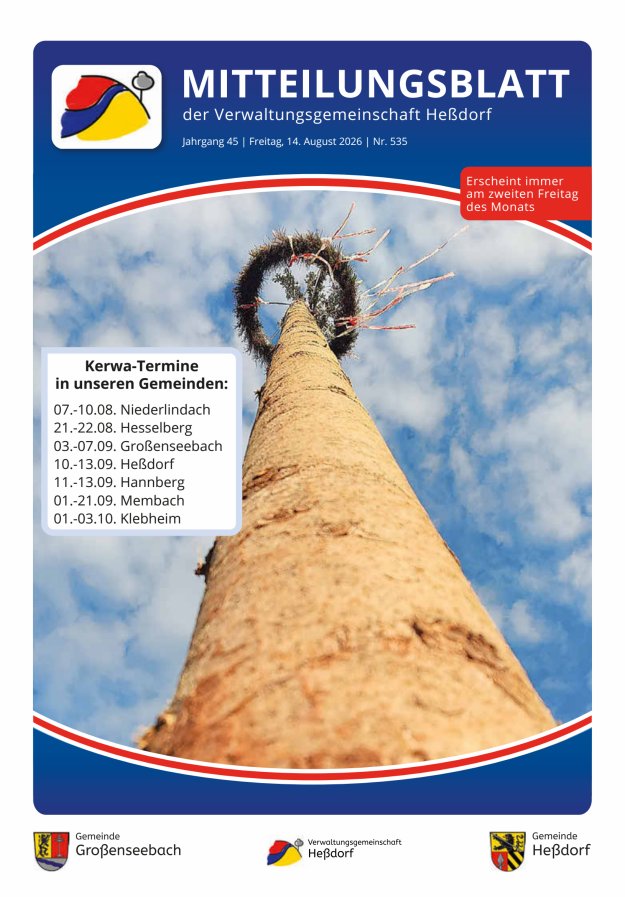 Mitteilungsblatt der Verwaltungsgemeinschaft Heßdorf Titelblatt 535/2026