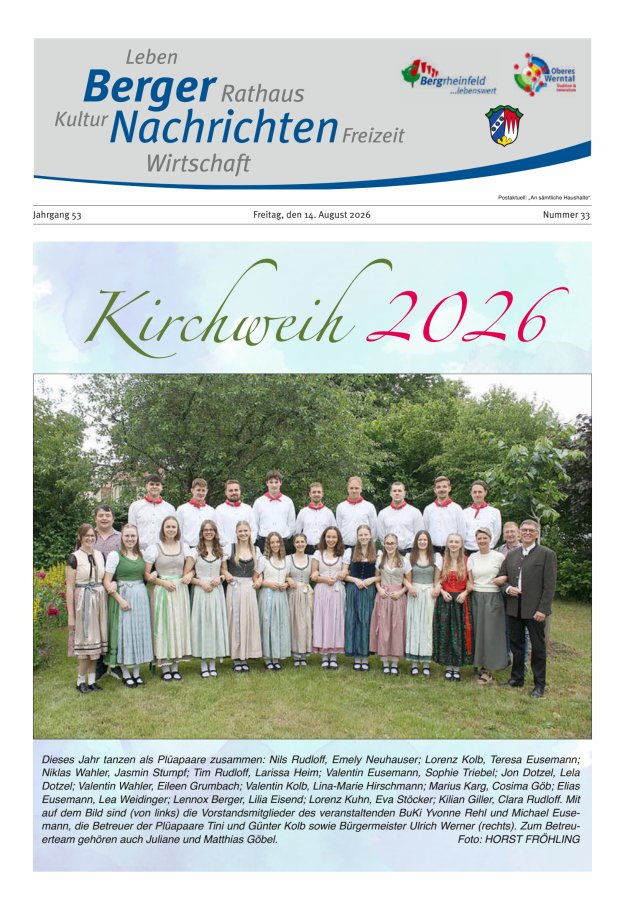 Berger Nachrichten, Bergrheinfeld Titelblatt 33/2026