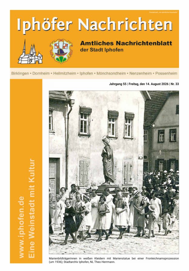 Iphöfer Nachrichten Titelblatt 33/2026