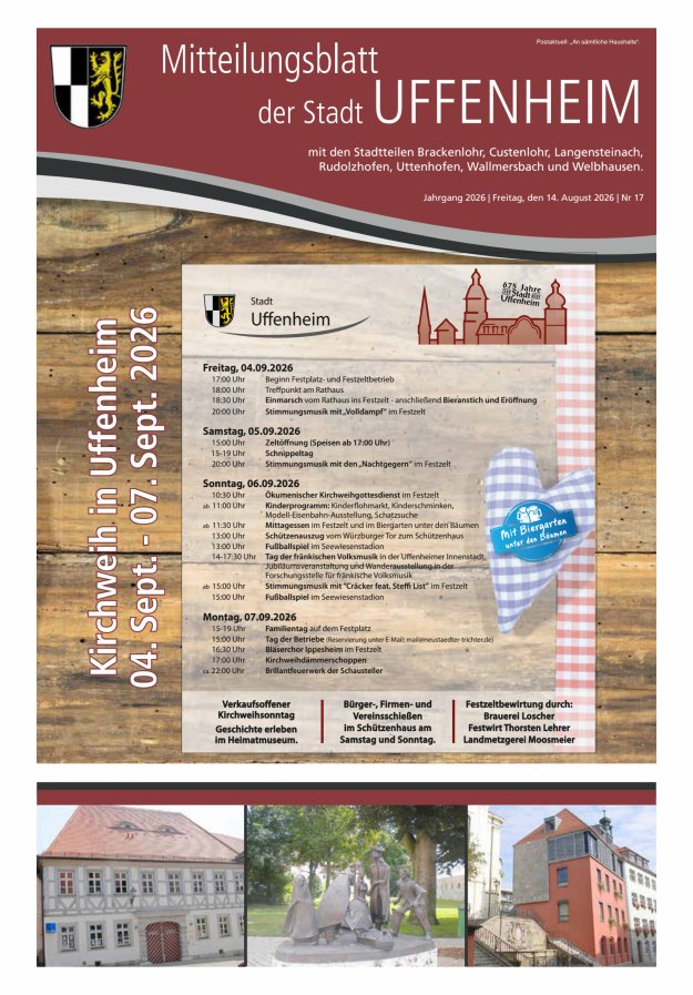 Mitteilungsblatt der Stadt Uffenheim Titelblatt 17/2026