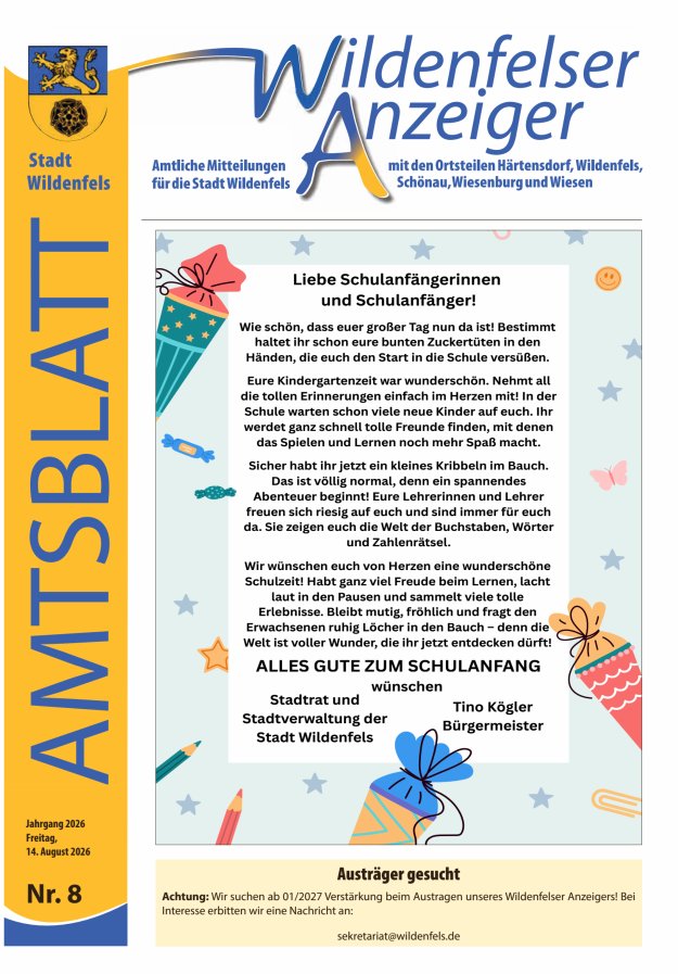 Wildenfelser Anzeiger Titelblatt 08/2026