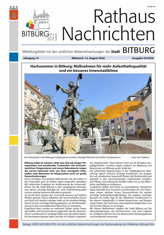 Rathaus-Nachrichten Bitburg Titelblatt 33/2026