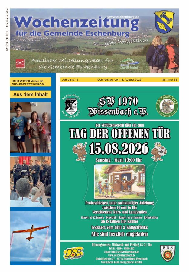 Wochenzeitung für die Gemeinde Eschenburg Titelblatt 33/2026