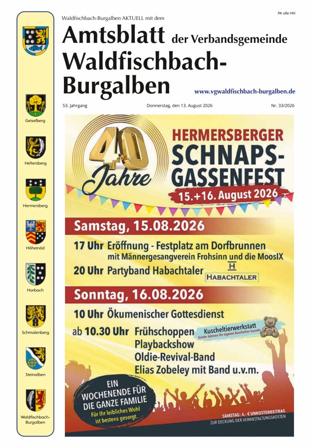Amtsblatt der Verbandsgemeinde Waldfischbach-Burgalben Titelblatt 33/2026