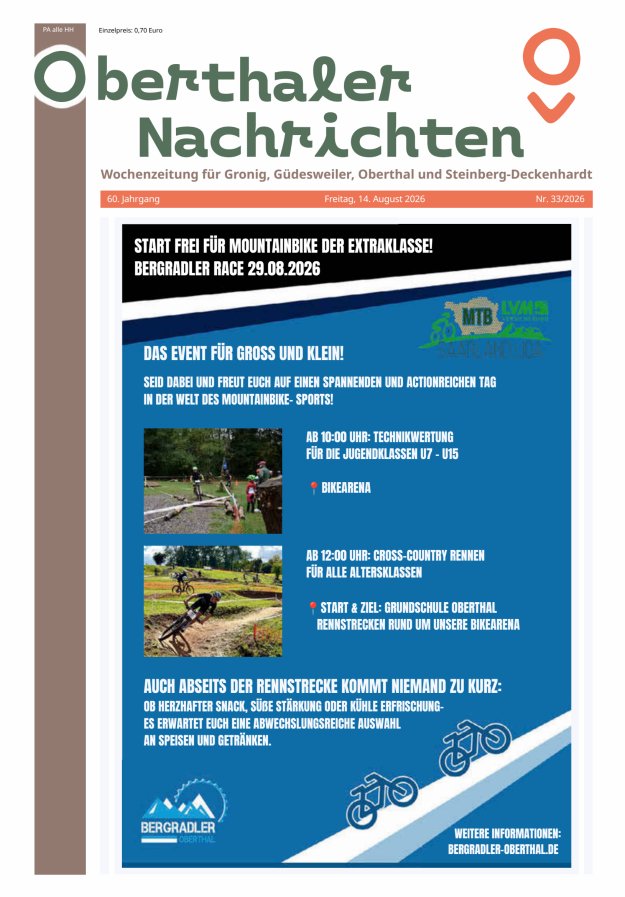Oberthaler Nachrichten Titelblatt 33/2026