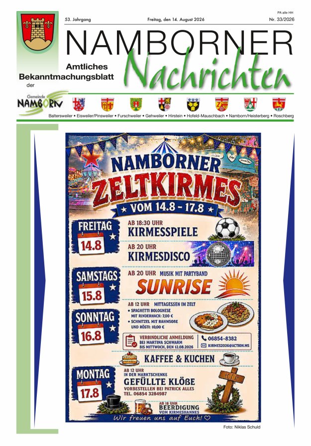 Namborner Nachrichten Titelblatt 33/2026