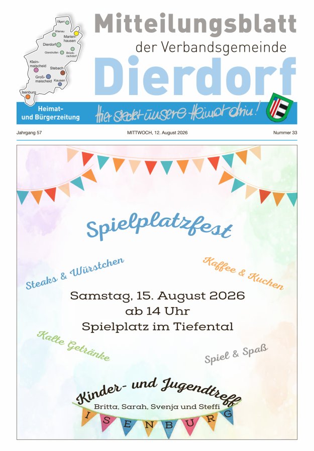 Mitteilungsblatt der Verbandsgemeinde Dierdorf Titelblatt 33/2026