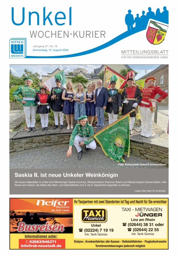 Wochen-Kurier Verbandsgemeinde Unkel Titelblatt 19/2026