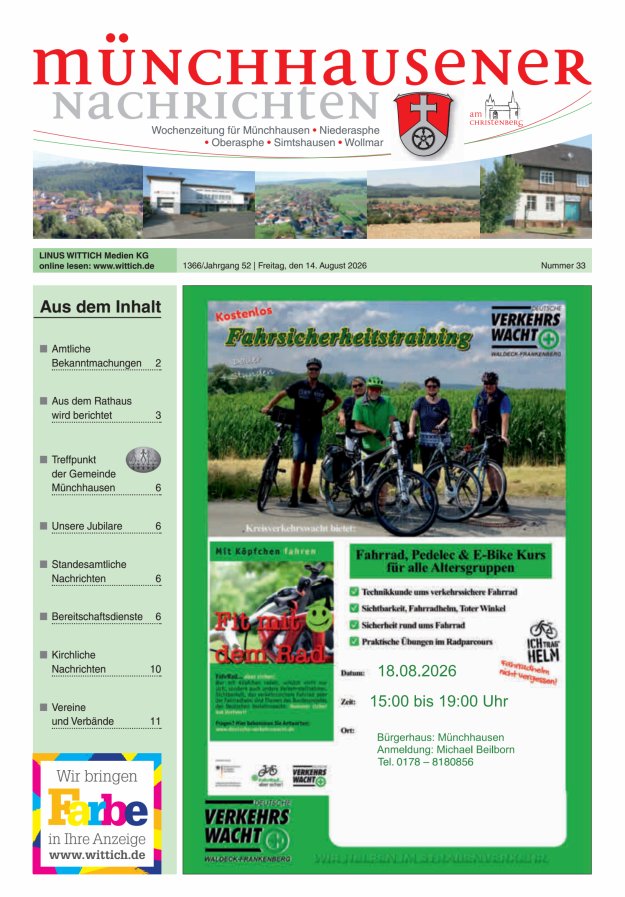 Münchhausener Nachrichten Titelblatt 33/2026