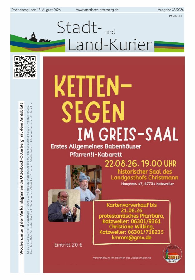 Stadt- und Land-Kurier Otterbach-Otterberg Titelblatt 33/2026