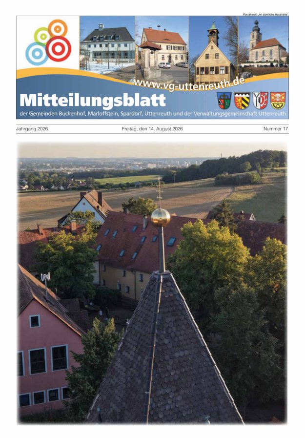 Mitteilungsblatt der Verwaltungsgemeinschaft Uttenreuth Titelblatt 17/2026